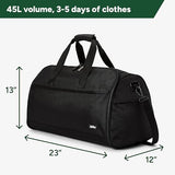 Halfday Convertible 2-in-1 Premium Garment Duffel Weekender Bag 45L: Wrinkle-Free Travel (Hanging Suit Compartment, Shoe Pockets, Trolley Sleeve), Balistic Nylon Carry-on, Jet