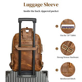 S-ZONE Vintage Genuine Leather Backpack Purse for Women Men Rucksack Travel Daypack with Luggage Sleeve