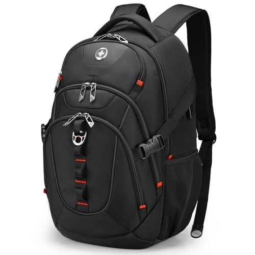 Swissdigital Design Laptop Backpack, Travel Backpack with USB Charging Port Fits 15.6 inches Computer, 31L College School Bookbag for Men, Black | SD803-01