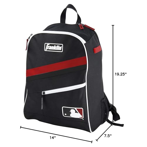 Franklin Sports MLB Baseball Batpack Bag - Youth Baseball, Softball and Teeball Bag - Equipment Backpack For Sports - Holds (2) Bats - Black/Red/White