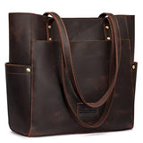 S-ZONE Genuine Leather Tote Bag Large Shoulder Purse Work Vintage Handbag for Women-dark brown