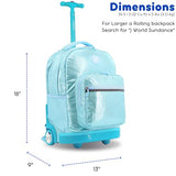 J World Sunrise Kids Rolling Backpack with Wheels for Girls Boys, Roller Bookbag for School, 18 x 13 x 9 Inches, Metallic Teal