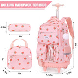 ACESAK Rolling Backpack for Girls, Roller Backpack with Lunch Bag & Pencil Pouch for Teen Girls Kids, Bookbag Backpack with Wheels for Women Elementary Middle High School Travel (Pink Strawberry)