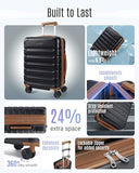 LIGHT FLIGHT Carry On Luggage 22x14x9 Airline Approved Suitcase,Black/Brown
