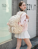 QHRIDS Backpack for Girls Big Student Corduroy Laptop Backpack for College Kids Elementary Middle High School Bag Anti Theft Bookbag Travel Daypack Womens(Corduroy Beige Strawberries)