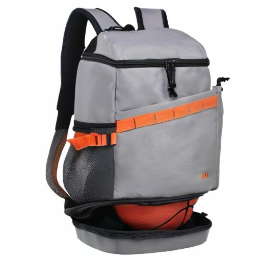 MIER Basketball Backpack with Shoes Compartment Ball Holder Large Sports Equipment Back Pack for Men Women Gym Travel 35L, Gray