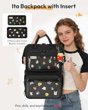 Ita Backpack with Lunch Compartment, Ita Bag Pin Display Lunchbox Back Pack with Insert, 15.6 Inch Laptop College Backpack for School, Travel Bookbag with Lunch Box for Commute Cosplay Concert, Black