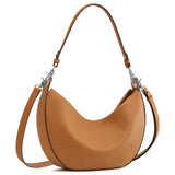 S-ZONE Leather Shoulder Bags for Women Soft Crossbody Bags Classic Crescent Purse Handbags with 2 Shoulder Straps