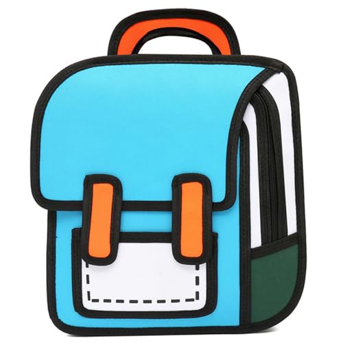 Lifelix Kids Kawaii Backpack for Boys Girls Cute Toddler 2D Cartoon Comic Paper Jump Bookbag Fun Weird School Schoolbag (Blue, Large)