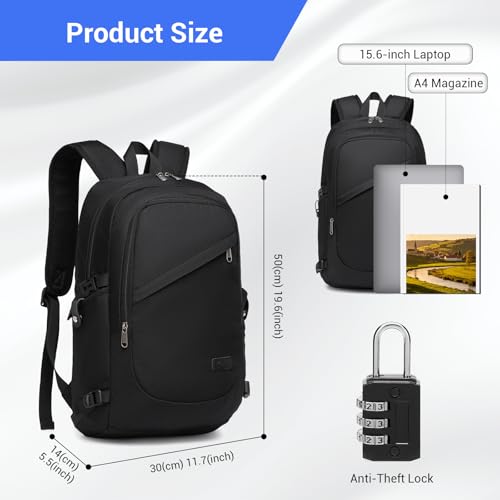 Kono Travel Laptop Backpack with USB Charging Port, Business Anti Theft Slim Sturdy Personal Item Bag, Water Resistant College Computer Daypack for Men & Women Fits 15.6 Inch Notebook, Black