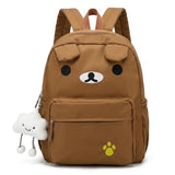 Roozxbscen Cute Bear Backpack for Women Nylon Cartoon Kawaii Daily Bag Lightweight Travel Daypack with Soft Cloud Pendant (Brown)