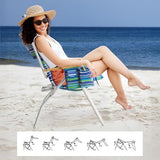 Tall Beach Chairs for Adults, 17" High Backpack Beach Chair with Wooden Armrests, 5 Positions Reclining Heavy Duty Chair with Large Cooler Pouch, Support to 350LBS Striped Blue&Green,1pack