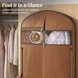 MISSLO 65" Garment Bags for Travel for Women with Loackabe-Self Zipper Waterproof Dress Bags for Gowns Long with Accessories Pockets Wedding Dress Bag Garment Covers for Hanging Clothes, Brown