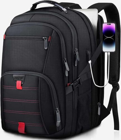 ANTERK Extra Large Travel Laptop Backpack, 17.3 Inch Carry on Backpack for Men Women, Big Anti Theft Water Resistant College Bussiness TSA Airline Approved Work Computer Backpack, Black