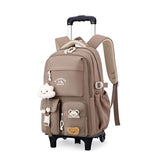 NIWEIYA Kids Rolling Backpack for Girls Boys, Elementary & Middle School Bags with Wheels, Boys Roller Backpack Kids Bookbag with 2 Wheels, Khaki