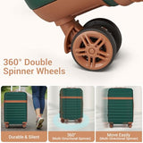 Kono 3-Piece Luggage Set 20/24/28in Expandable Hardside TSA Lock Green