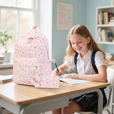 Bluboon Teen Girls School Backpack Kids Bookbag Set with Lunch Box Pencil Case Travel Laptop Backpack Casual Daypacks (Pink bow tie)