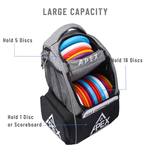Apex Outdoors Disc Golf Bag, Large Disc Golf Backpack Holds Over 21 Discs