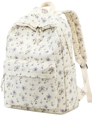 BTOOP School Backpack for Girls Teens Large Corduroy Bookbag Lightweight 15.6 inch Laptop Bag for Women Casual High School College (Purple Floral)