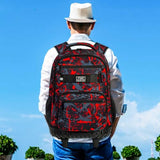 FTJCF 3Pcs Rolling Backpack for Boys, 19 Inche Adults Roller Bag with Wheels, Graffiti Wheeled Bookbag Set for Men(Red)