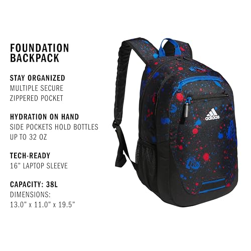 adidas Foundation Backpack, Splatter Black/Bright Royal Blue, OSFA