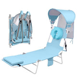 Backpack Beach Tanning Lounge Chair with Canopy Shade Face Hole Padded Adjustable Washable, 6 Position Layout Chair for Outside Sunbathing Poolside Lawn, UPF 50+ Wind-Resistant Sun Shade, Patented