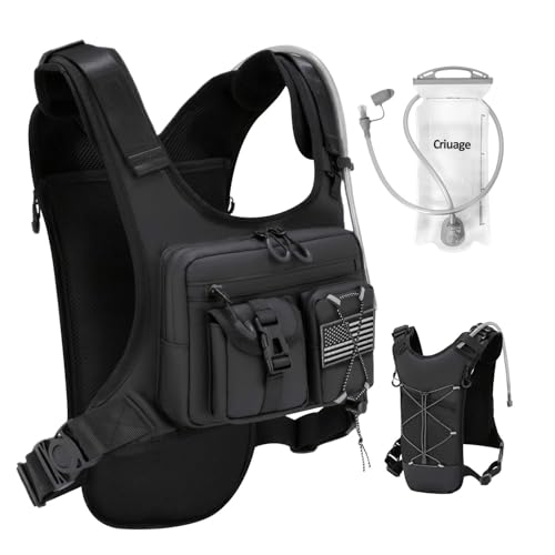 Criuage USA Patent Running Hydration Vest Backpack, Lightweight Chest Pack with 2.0L Water Bladder Bag Daypack for Hiking Running Cycling Race Marathon for Women Men (Black, Standard)
