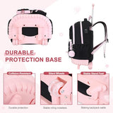 ACESAK Rolling Backpack for Girls Teens, Y3K Aesthetic School Backpack Set for Daypack and Travel, Wheeled Bookbag with USB Charging Port for Elementary Middle High School College Students(Pink)