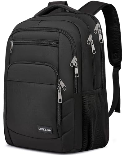 Liokesa Laptop Backpack for Men Women, School Backpacks for Boys Girls,Water Resistant Black Backpack 15.6 Inch College Bookbag Daypack