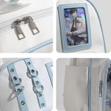 Lifelix Y2K Ita Bag Backpack for Girls with Pin Display Insert - Kawaii Anime Cosplay Backpack for School, College, Travel (White Blue)