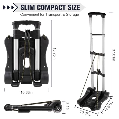 2 Wheels Foldable Luggage Cart with Retractable Handle and Elastic Rope