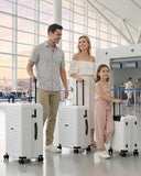 LONG VACATION Luggage Sets, PC Lightweight Suitcase with Spinner wheels, 3 Piece Luggage Set with TSA Lock, Hard shell Suitcase Set, Checked Travel Suitcase (White, 3 Piece Set)