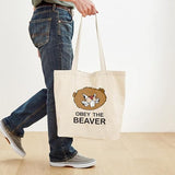 CafePress Obey The Beaver Tote Bag Reusable Natural Beige Canvas Shopping Bag