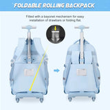 DIGOBAY Rolling Backpack for Girls, Roller School Bag with Wheels, Wheeled Backpacks with Lunch Bag Pencil case for Elementary School Bookbags with Cute Pins Blue