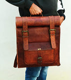 URBAN DEZIRE Men's 17 inch Leather Vintage Roll On Laptop Backpack Rucksack knapsack college bag