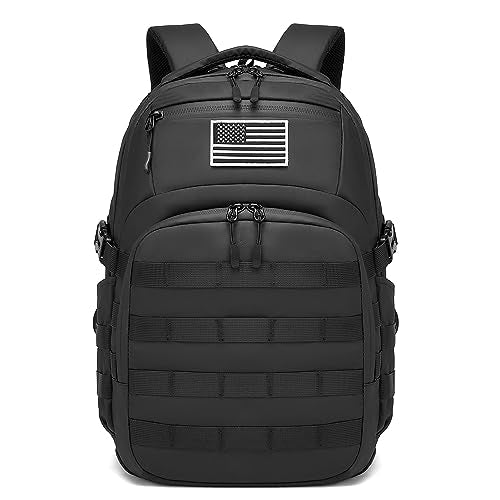 Wotony 25L Tactical Backpack, 18.5 inch, 900D Polyester, MOLLE System, Waterproof, for Men, Black | Backpacks4Less