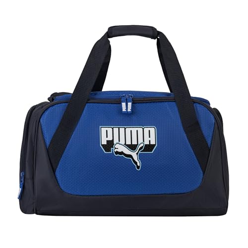 PUMA Form Factor Duffel with Adjustable Strap, Padded Bottom & Zip Pockets, New Navy/Vibrant Blue, One Size
