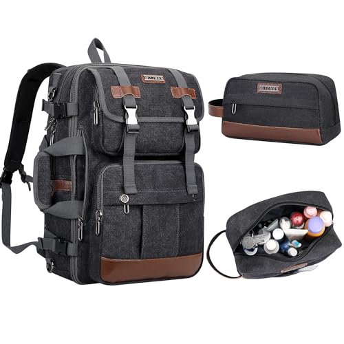 WITZMAN Canvas Backpack Carry On Travel Backpack Duffel Bag Fit 18 inch Laptop for Men Women Canvas Toiletry Bag for Men Hanging Dopp Kit Organizer Water-resistant Travel Toiletries bag Men Bat