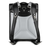 Alzoear Ransel Randoseru Backpack Semi-automatic satchel Japanese school bag for girls and boys PU leather Black
