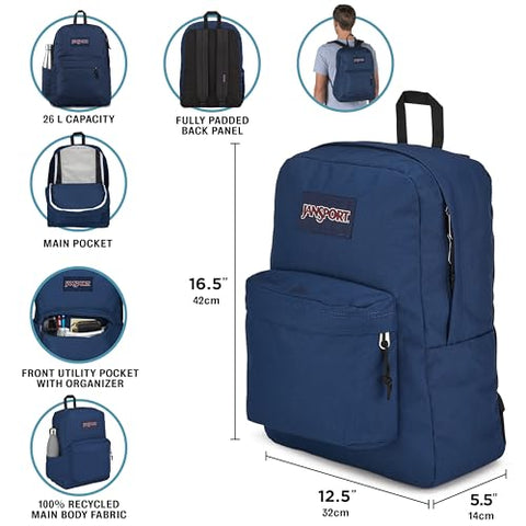JanSport NCAA Officially Licensed Backpack, Auburn Tigers, Superbreak Plus with Padded 15'' Laptop Sleeve, Spacious Computer Bag for Men & Women, Durable Daypack with Bottle Pocket, Navy