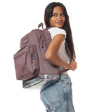 JanSport Right Pack Expressions Backpack – 15-inch Padded Laptop Compartment, Water Bottle Pocket, Utility Pocket with Flap, Bog Glam Suede Mahogany Haze/Brn/Pink