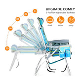 VINGLI Tall Beach Chair 2 Pack Lightweight, Backpack Beach Chair for Adults with 5-Position, Cooler Bag, Cup Holders, Towel Bar, Lightweight Folding Beach Camping Chairs （Blue/Green-16