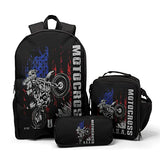 Giwawa Motocross Vehicle Teens School Backpack Set American Flag Canvas Girls Boys School Bags Travel Bookbags 3 in 1