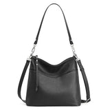 S-ZONE Leather Tote Bag for Women Medium Crossbody Handbags Shoulder Hobo Purse with 2 Removable Straps, Black