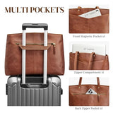 S-ZONE Leather Tote Bag for Women with Zipper Work Tote with Laptop Compartment Shoulder Bags Handbag Travel