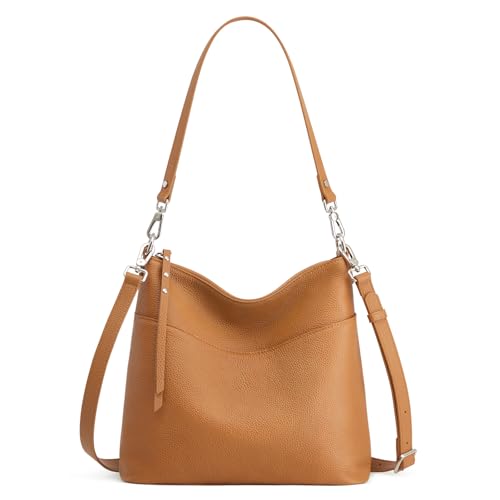 S-ZONE Leather Tote Bag for Women Medium Crossbody Handbags Shoulder Hobo Purse with 2 Removable Straps, Brown