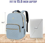 MATEIN 15.6 Laptop Backpack, Quilted Cute Slim Backpacks for Women with Luggage Strap & Leather Handle, Lightweight Fashion Travel Computer Bag Padded Sturdy Casual Daypack for Office, Business, Blue