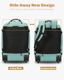 Hynes Eagle Rolling Backpack 42L Backpack with Wheels Airline Approved Carry on Luggage Laptop Travel Suitcase Bag for Women Men Mint Green