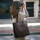 S-ZONE Genuine Leather Tote Bag Large Shoulder Purse Work Vintage Handbag for Women-dark brown