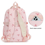 RTGNEI Kids High Middle School Backpack for Girls Travel Kawaii Laptop Coquette Bow Bookbag,Pink Bow